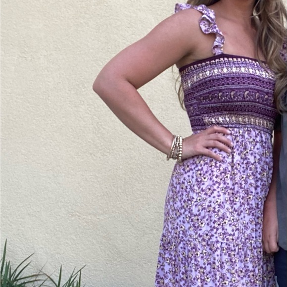 Smocked Ruffle Sleeve Maxi - Picture 1 of 5